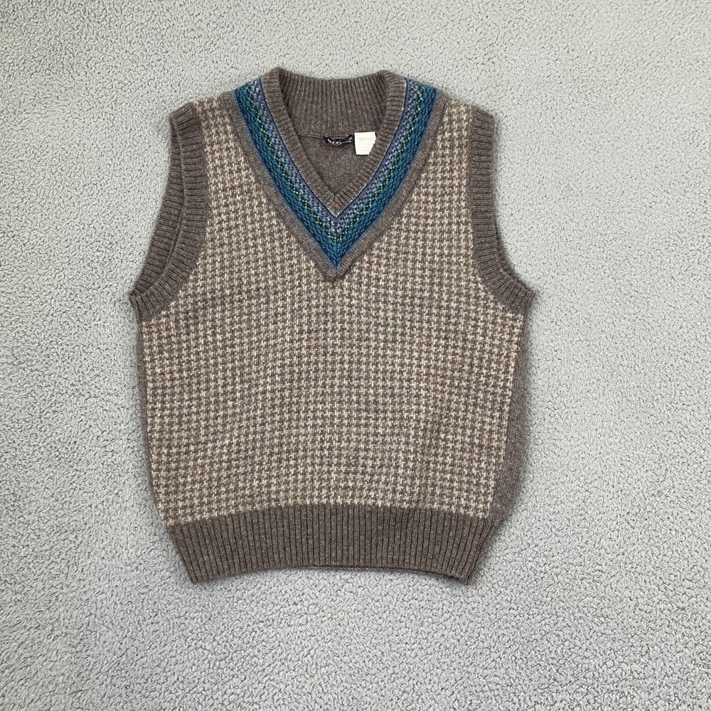 Par Far VTG Sweater Vest Men L Brown Houndstooth Wool Blend Golf Knit Preppy 90s